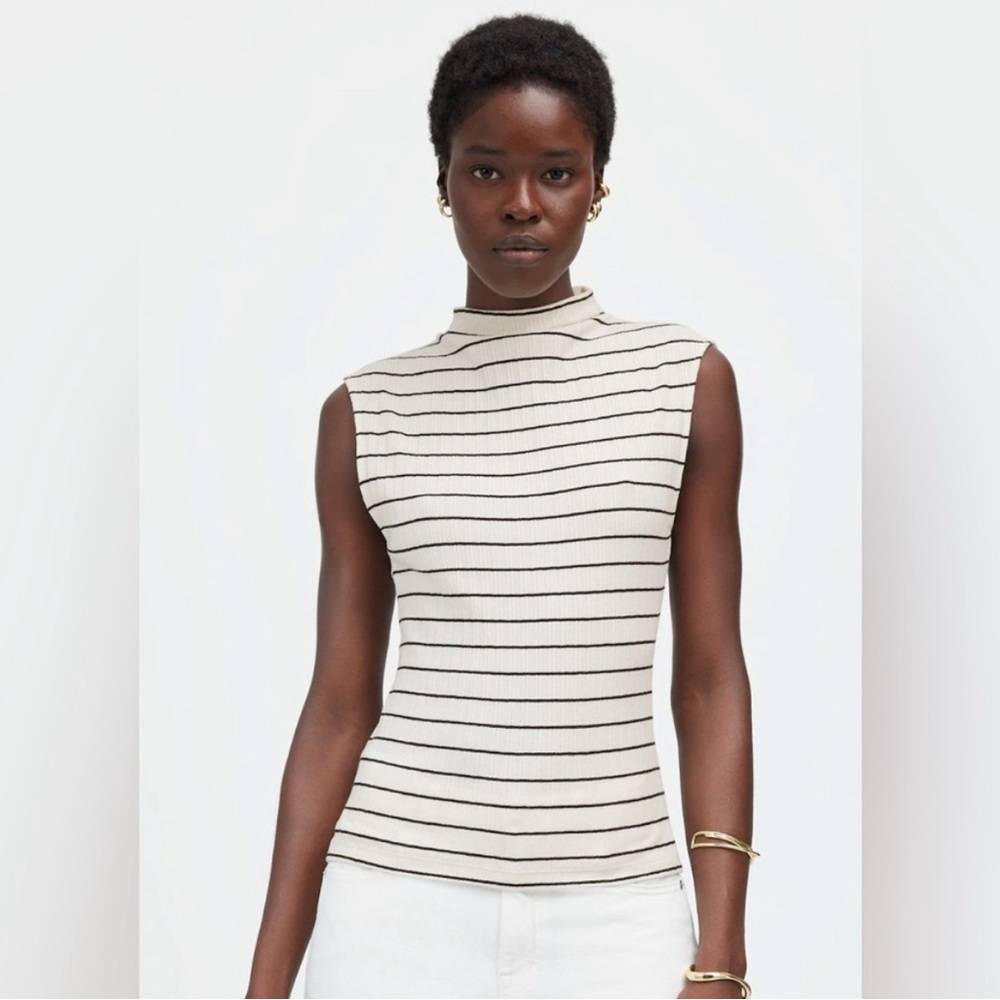 Madewell Striped Ribbed Mockneck Sleeveless Top - NWT